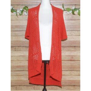 GUINEVERE Anthropologie Coral Orange Knit Open Cardigan Sweater Size M